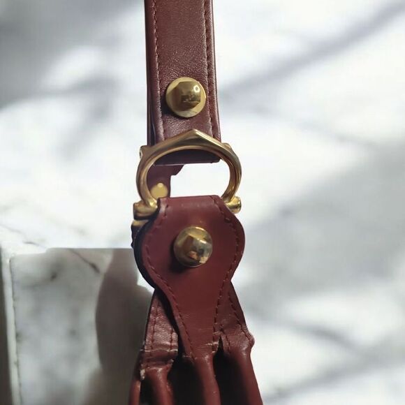 Cartier BORDEAUX and Gold Shoulder SADDLE Bag with Flap Closure VINTAGE - Picture 4 of 16